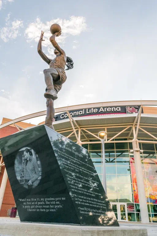 View of the A'ja Wilson in front of the Colonial Life Arena during the day