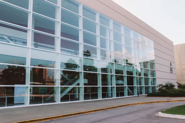 View of the front of the Koger Center for the Arts during the day