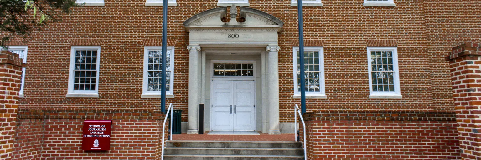 View of the front of the School of Journalism and Mass Communications during the day