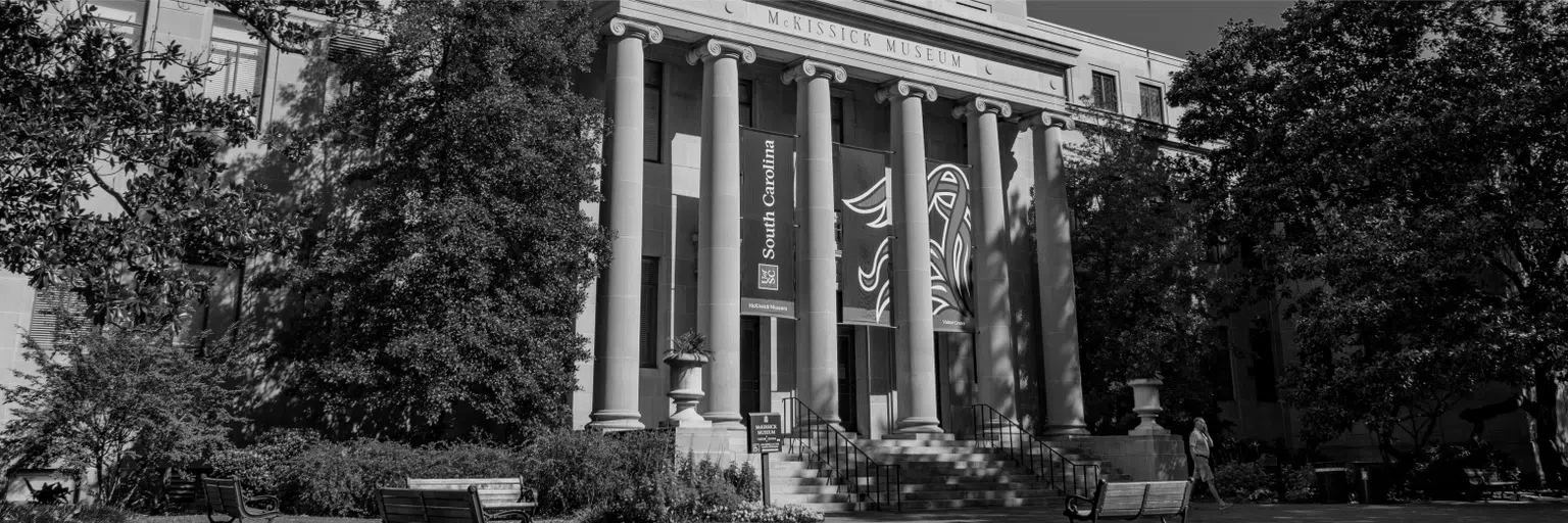 Black and white view of the McKissick Museum/Visitor Center.