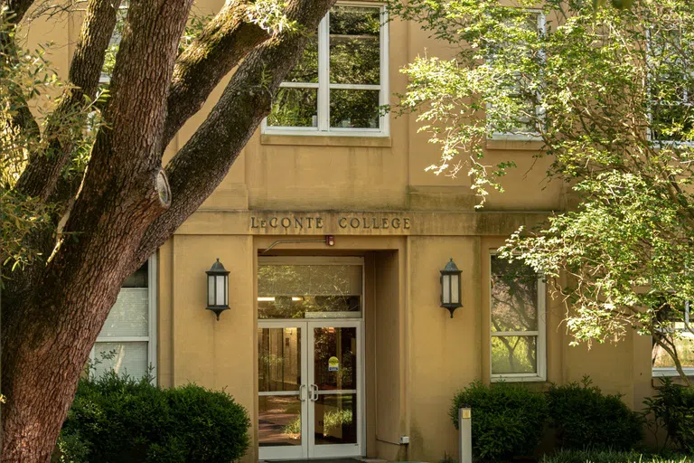 View of the front entrance of LeConte College during the day