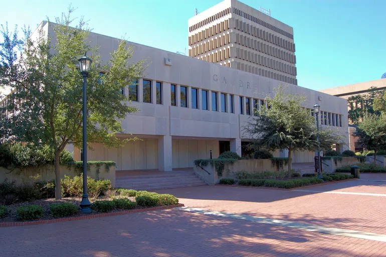 View of the front Gambrell Hall during the day