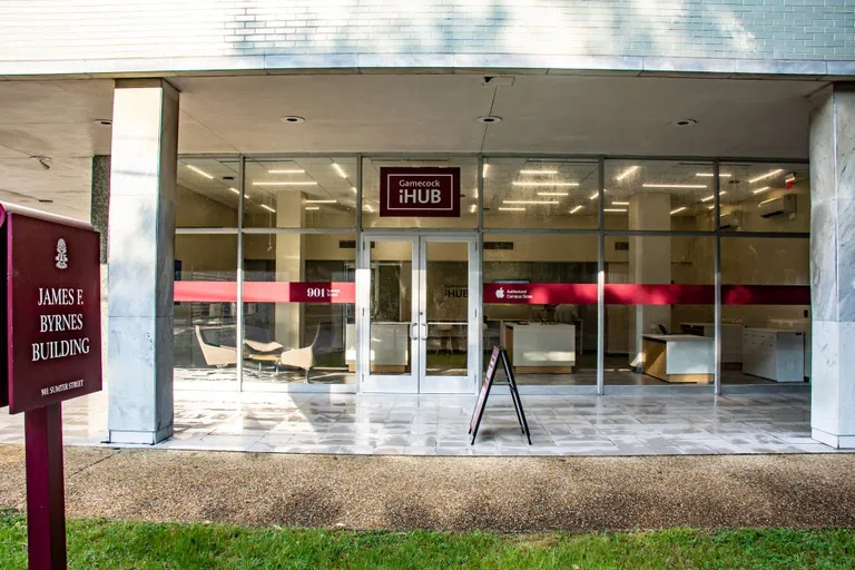 View of the Gamecock iHub (located on the first floor of the Brynes Building) during the day.