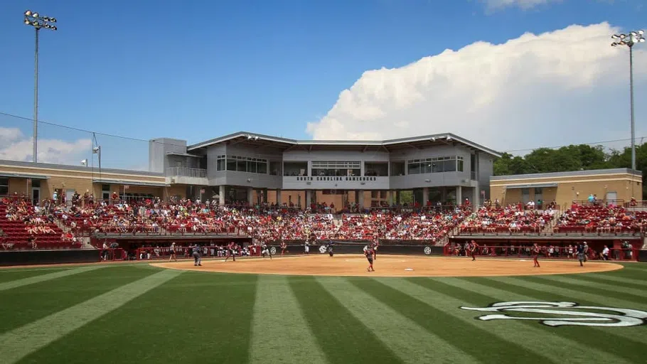 View of Founders Park, home of the Gamecock baseball program, from center field looking toward home plate.