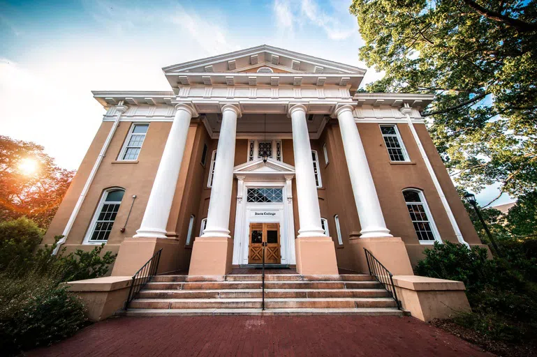 View of the front of Davis College during the day