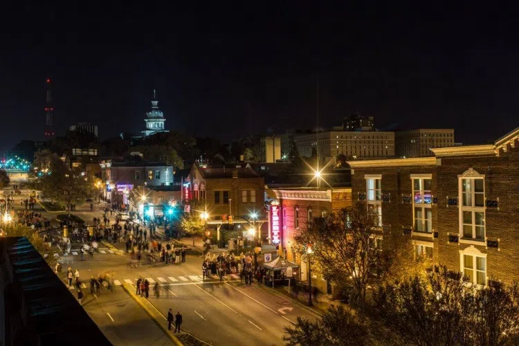 Aerial view of the Vista at night