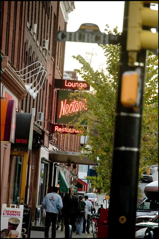 Street view of Nectar's in downtown Burlington.