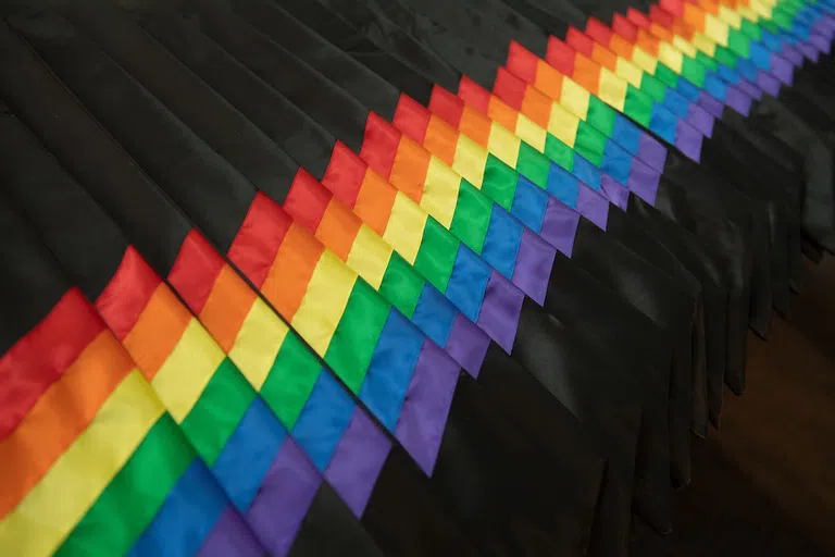 Row of folders with rainbow ribbons