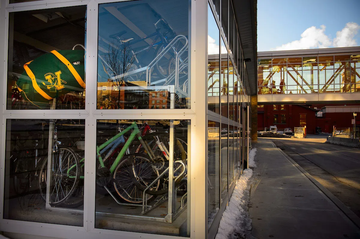View of indoor bike storage.