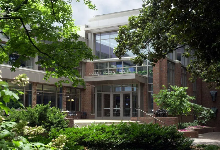 Exterior photo of Sarratt Student Center and Rand Hall