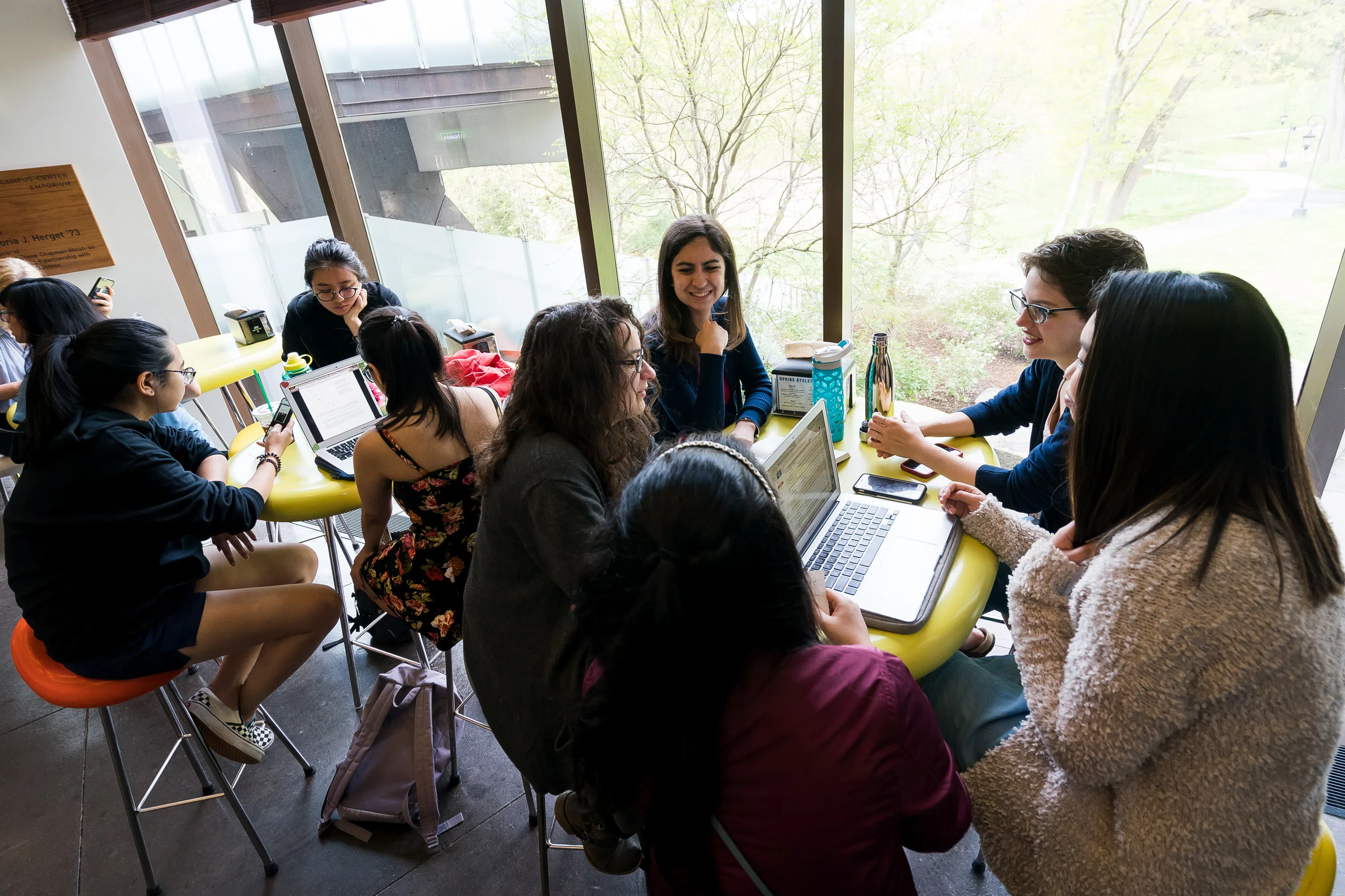 Wellesley students studying in the Lulu Chow Wang Campus Center