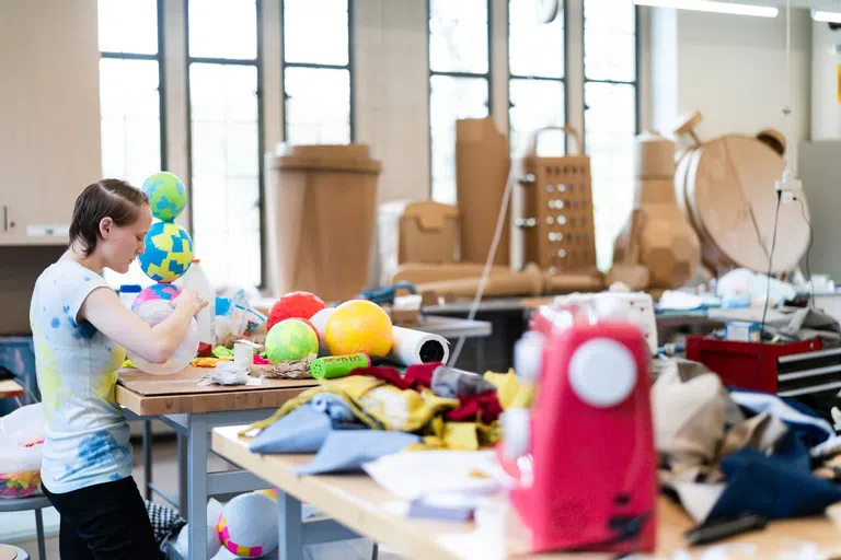 Wellesley student working on an art project