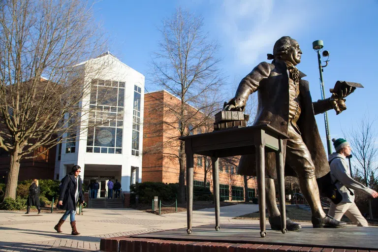 Outside of the Johnson Center on the Fairfax George Mason Campus