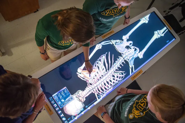 The cadaver table in the Exercise Science program gives students the opportunity to explore human anatomy and physiology virtually.